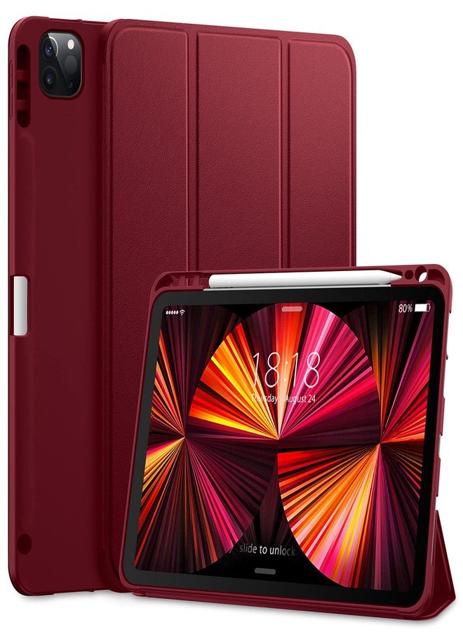 DTTO for iPad Pro 11 inch 4th/3rd/2nd/1st Generation 2022/2021/2020/2018 Case, Smart Slim Trifold Stand Soft TPU Back Cover with Built-in Pencil Holder, Also Fit iPad Air 5/4,Burgundy Red - Image 1